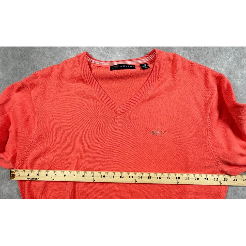 Greg Norman Mens XL Sweater Cotton Orange V Neck Shark Logo Golf Pullover - Picture 8 of 9
